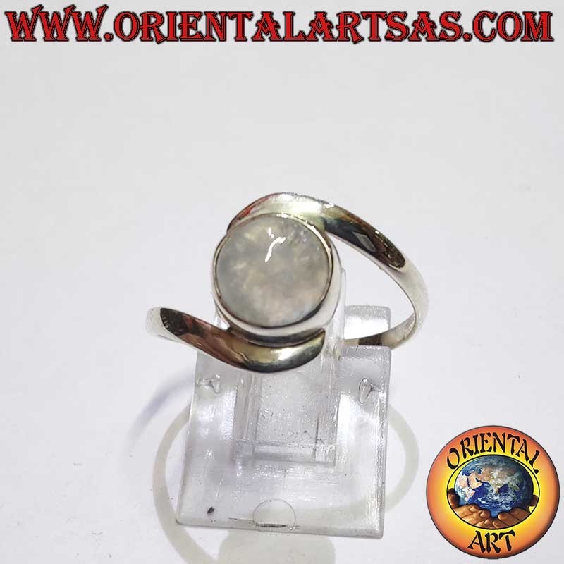 Anello Argento 925 Pietra di Luna Arcobaleno Blu