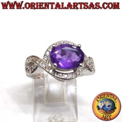 High-Jewelry-Ring – Rhodiniertes 925 Silber – Natürlicher ovaler Amethyst 5x7 mm – Unendlichkeitsknoten mit Zirkonen besetzt