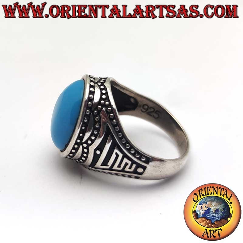 925 Silberring Türkis Cabochon 16x13 Noppen Wachsausschmelz Gebrünt