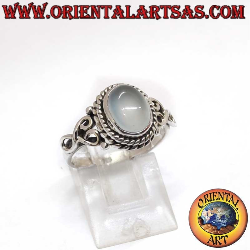 Anello Argento 925 Pietra Luna Ovale Cuore Laterale Fatto a Mano