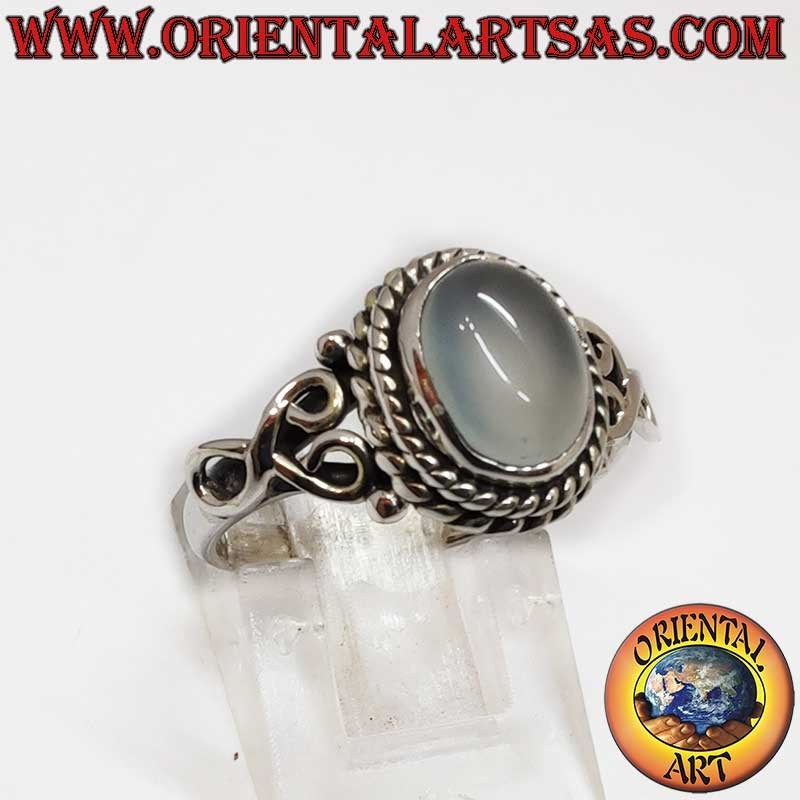 Bague Argent 925 Pierre Lune Ovale Cœur Côté Fait Main