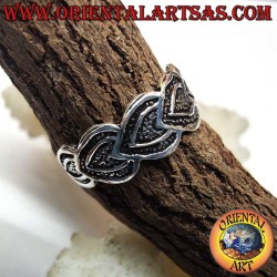 925 silver ring – Hand-chiseled hearts in a row – Adjustable for finger, toe or midi ring – Height 6 mm