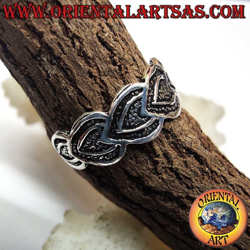 Anello in argento 925 – Cuori in fila cesellati a mano – Regolabile per dito, piede o falange – Altezza 6 mm