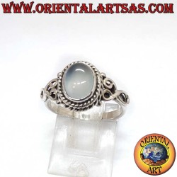 925 silver ring – Oval moonstone (adularia) 6x8 mm – Decorative heart on sides – Handmad