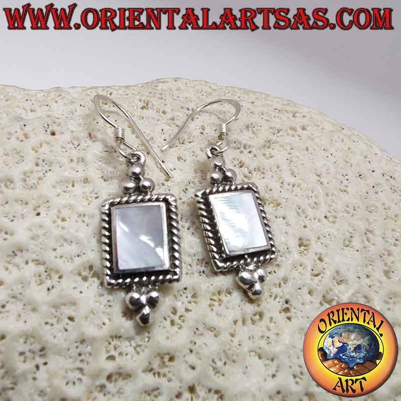 Boucles Oreilles Argent 925 Nacré Tresse Perles Pendantes