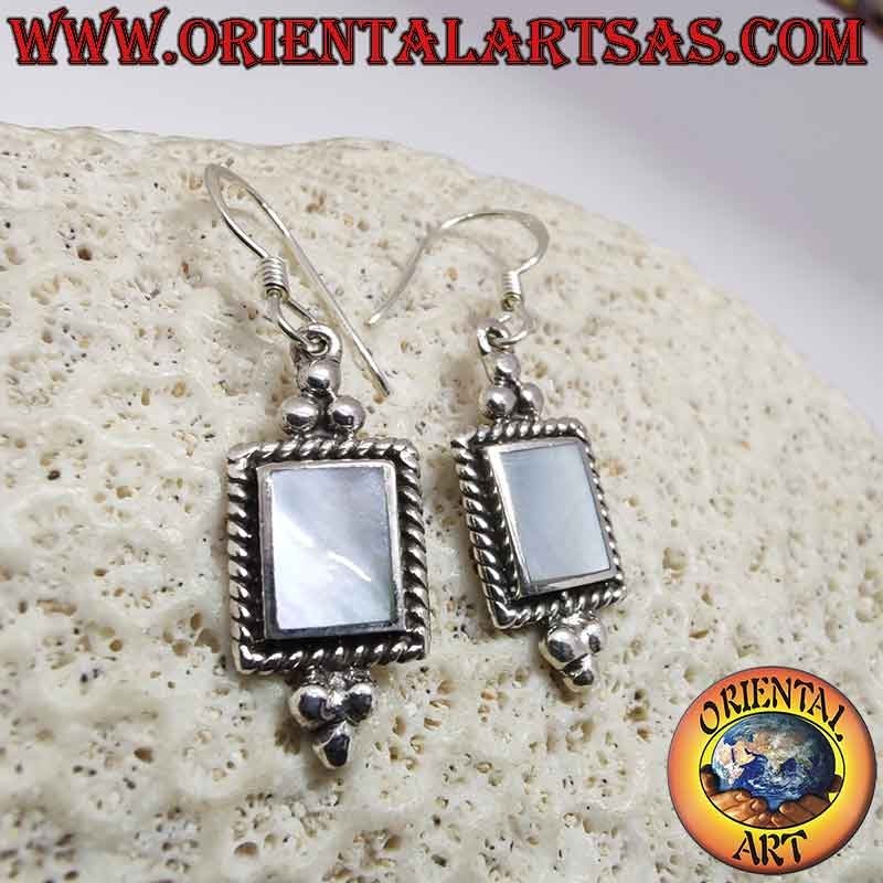 925 Silver Earrings Mother of Pearl Braided Beads Dangle