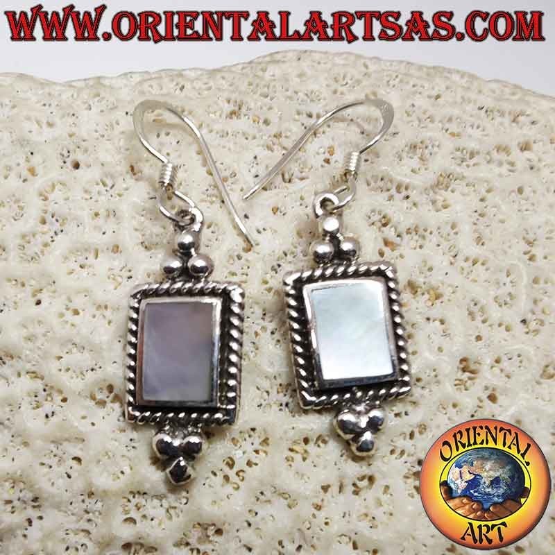 925 Silver Earrings Mother of Pearl Braided Beads Dangle