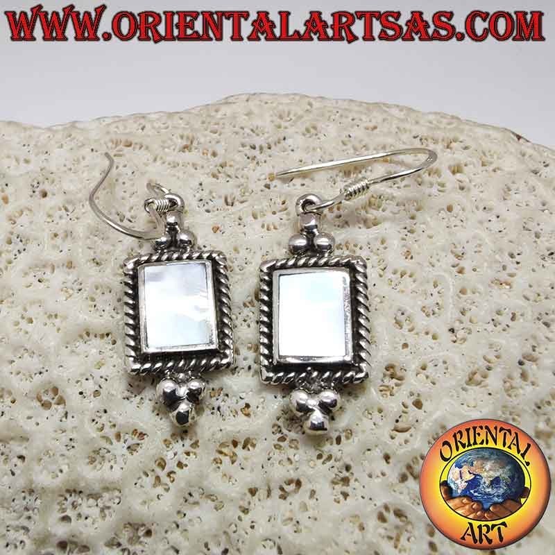 Orecchini Argento 925 Madreperla Treccia Pallini Pendenti