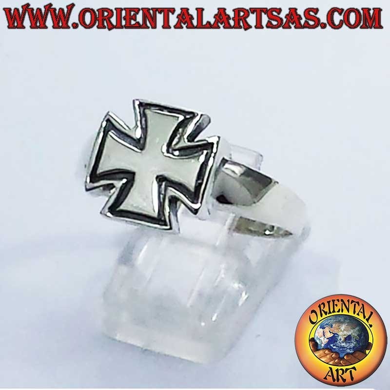 925 Silberring – Tempelritter Kreuz – Ausgehöhlter Rand – Höhe 13 mm – Breite 13 mm