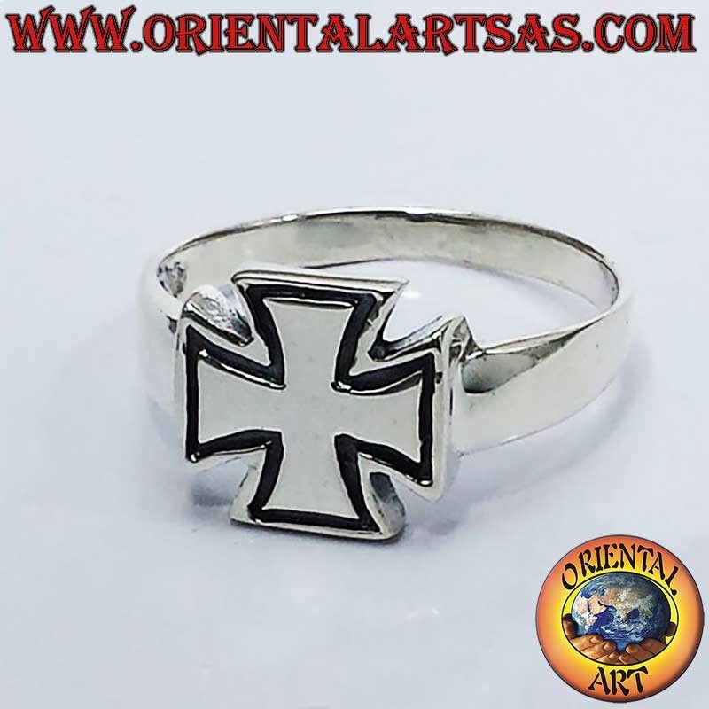 925 Silberring Tempelritter Kreuz Ausgehöhlter Rand 13mm