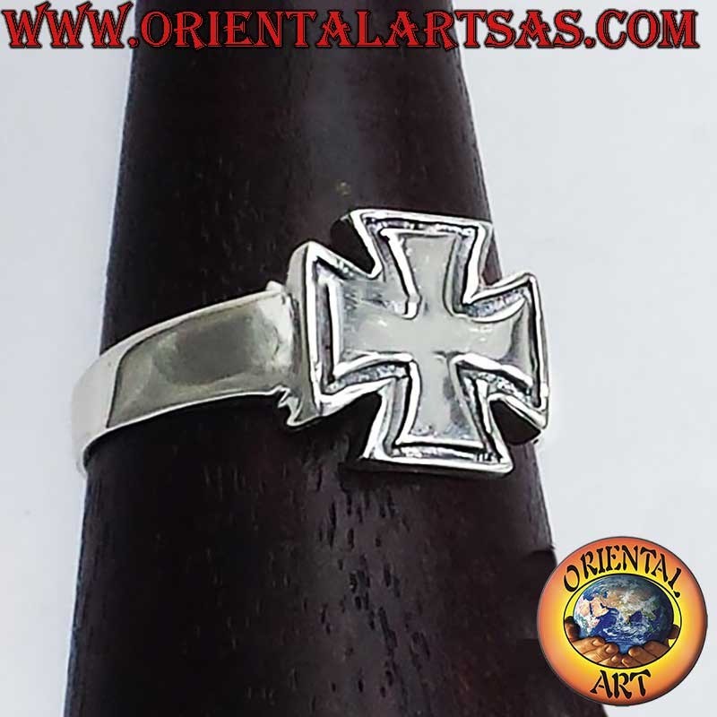 925 Silberring Tempelritter Kreuz Ausgehöhlter Rand 13mm