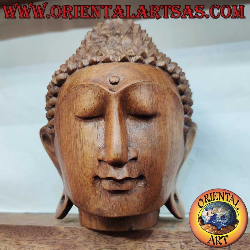 Buddha Head Suar Wood 23 cm Hand Carved Indonesia