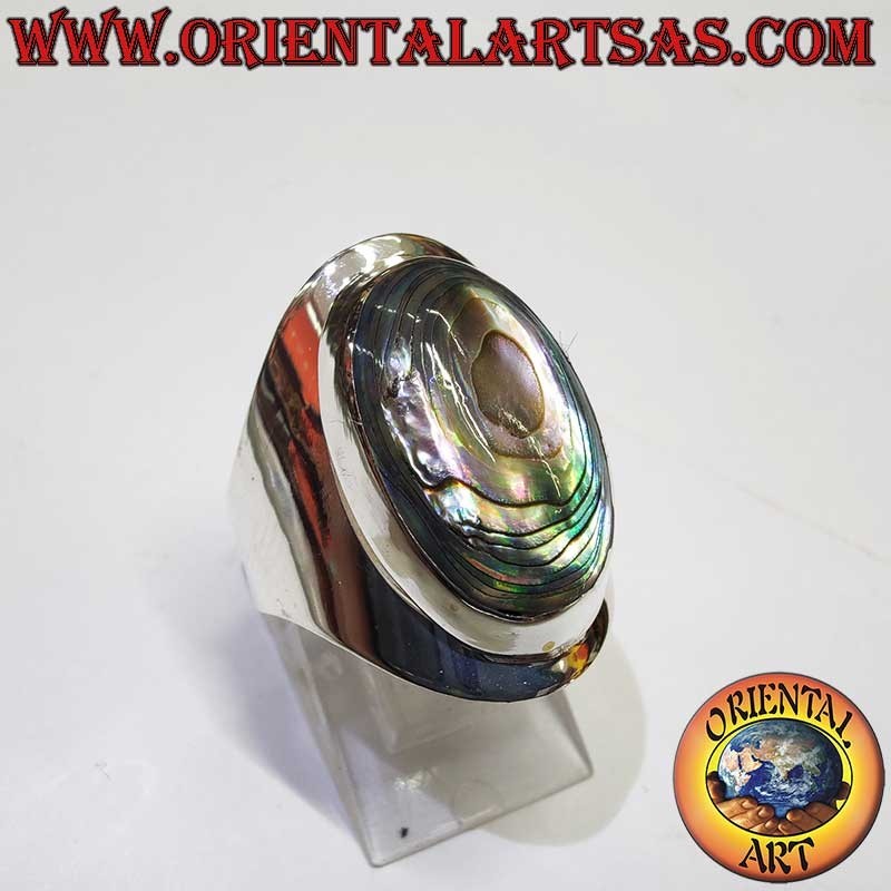Anillo Plata 925 Abulón Paua Ovalado Banda Ancha 24 mm
