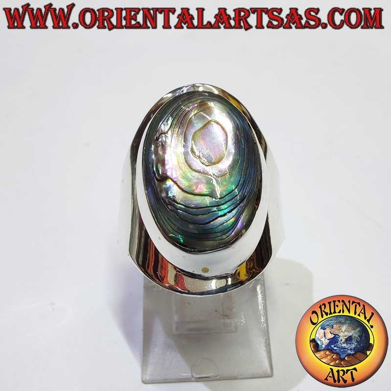 Bague Argent 925 Ormeau Paua Ovale Large Bande 24 mm