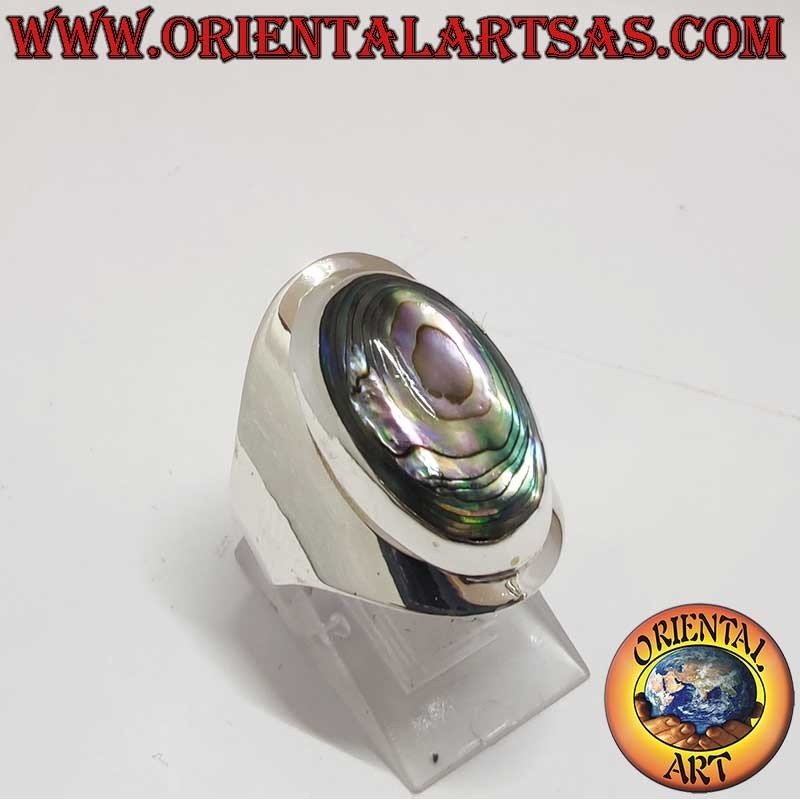 925 Silberring Oval Abalone Paua Breites Band 24 mm