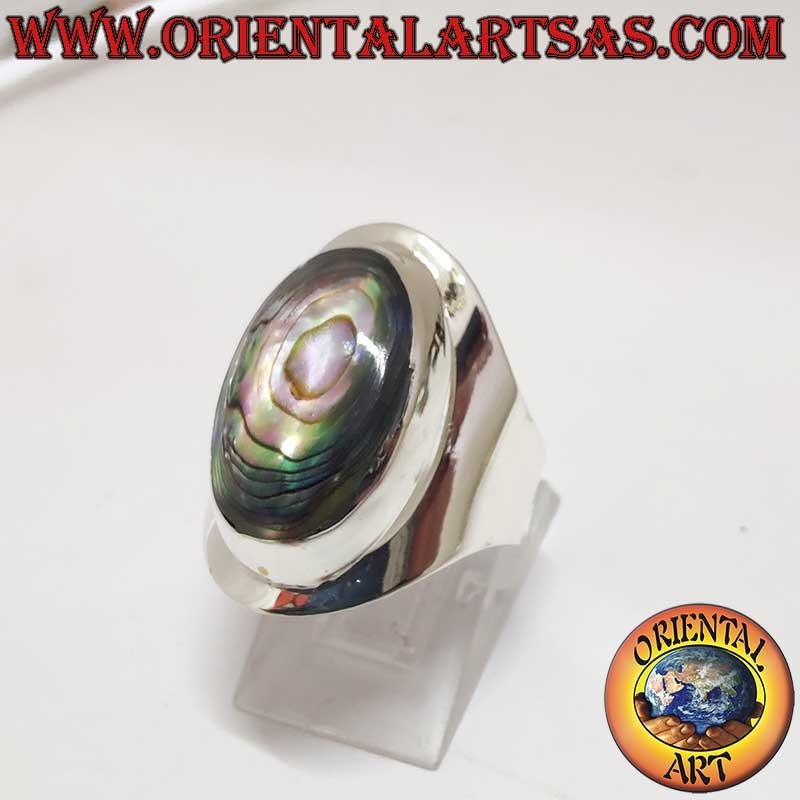 925 Silberring Oval Abalone Paua Breites Band 24 mm