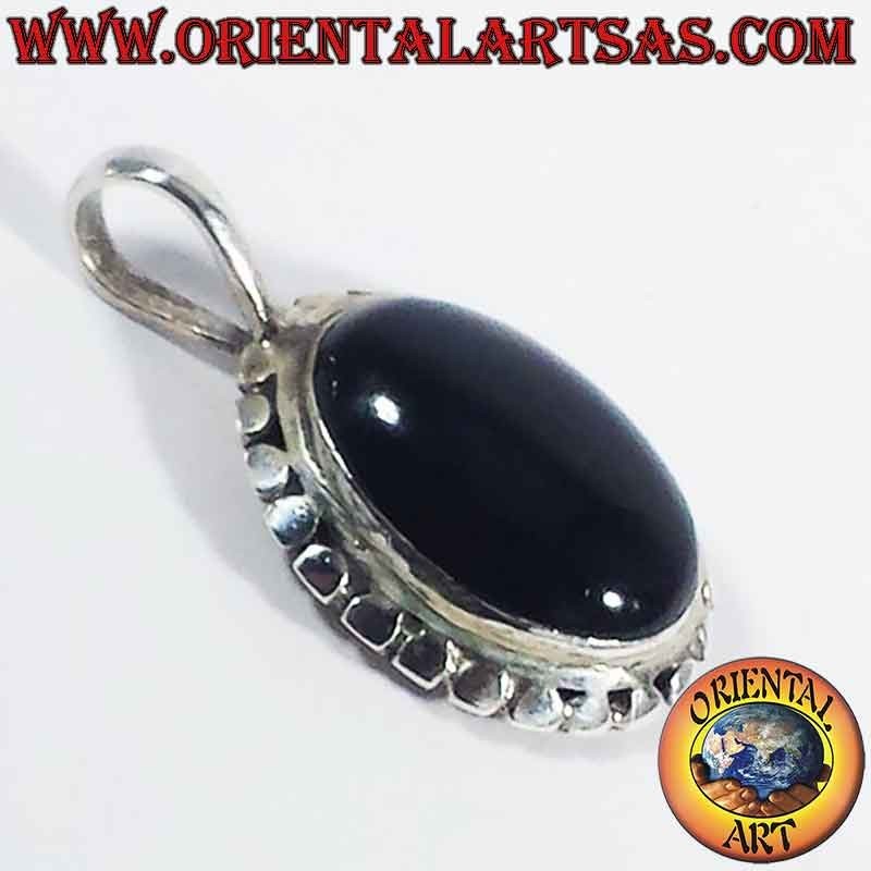 Silberanhänger 925 Onyx Schwarz Oval | Bali Handarbeit