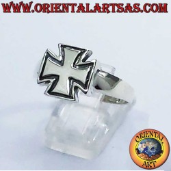 925 Silberring – Tempelritter Kreuz – Ausgehöhlter Rand – Höhe 13 mm – Breite 13 mm