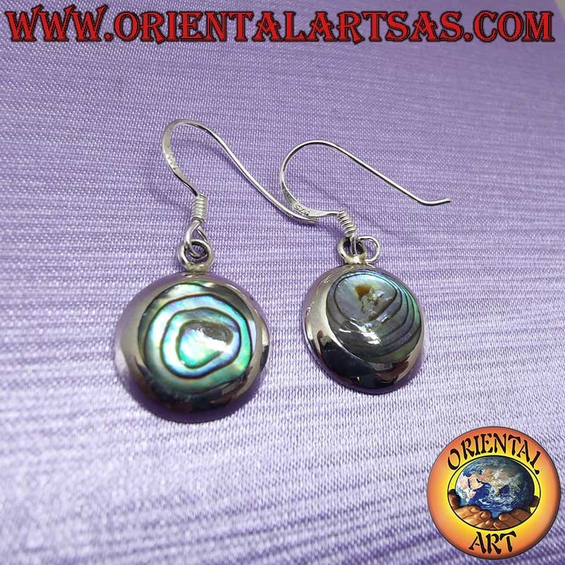 925 Silver Earrings Abalone Paua Round Dangle 14mm