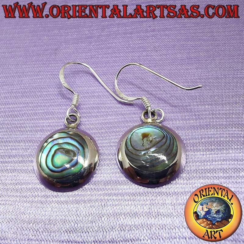 Boucles Oreilles Argent 925 Ormeau Paua Rondes Pendantes 14mm