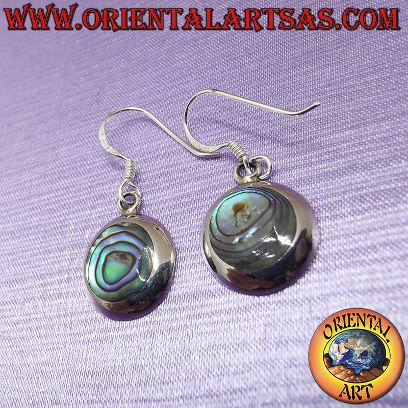 925 Silver Earrings Abalone Paua Round Dangle 14mm