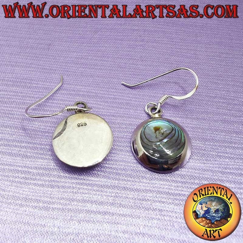 Boucles Oreilles Argent 925 Ormeau Paua Rondes Pendantes 14mm