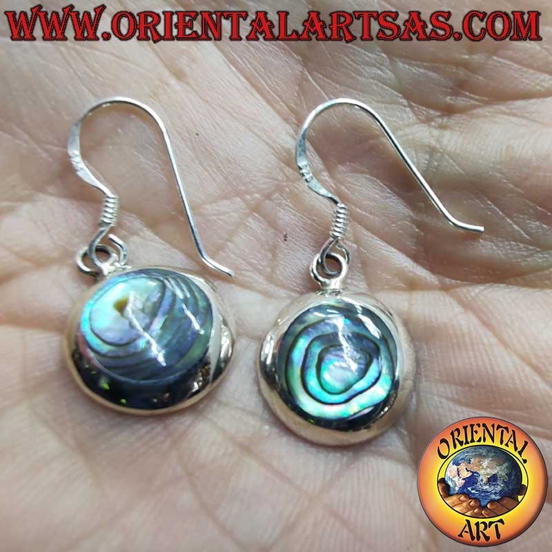 Pendientes Plata 925 Abulón Paua Redondos Colgantes 14mm