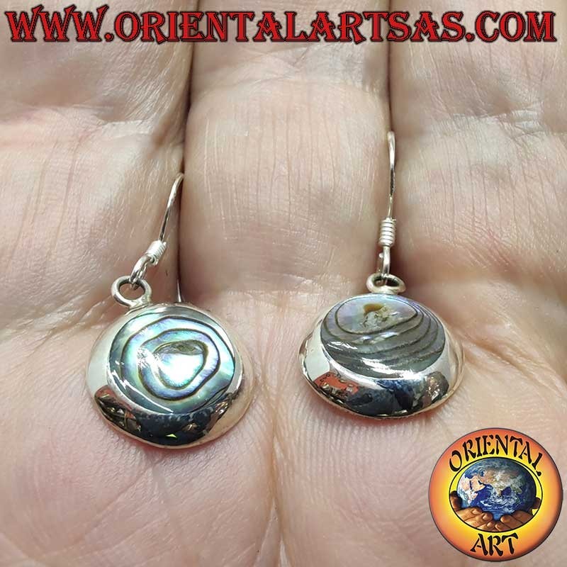 Boucles Oreilles Argent 925 Ormeau Paua Rondes Pendantes 14mm