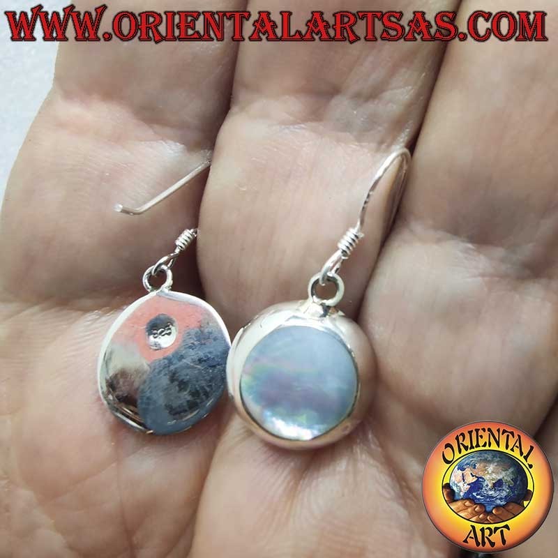 Pendientes Plata 925 Madreperla Blanca Redondos Colgantes 14mm