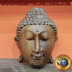 3D-Buddha-Kopf-Skulptur – Suarholz – Handgeschnitzt aus einem einzigen Block – Höhe 23 cm, 18 x 18 cm – Unikat