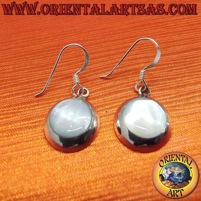 925 Silber Ohrringe Perlmutt Weiß Rund Hänger 14mm