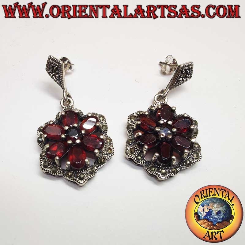 925 Silber Ohrringe Granat Oval Rund Markasit Hänger
