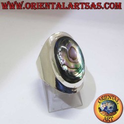 Bague anneau large et lisse en argent 925 poli avec nacre d'abalone paua ovale centrale