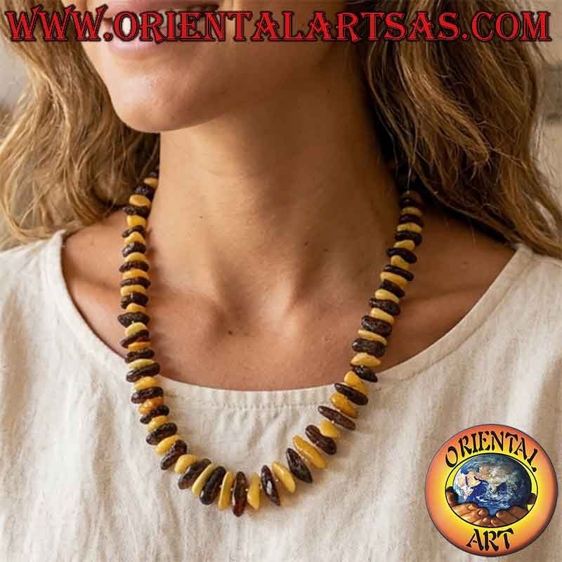 Long necklace made of natural light and dark Baltic amber pieces