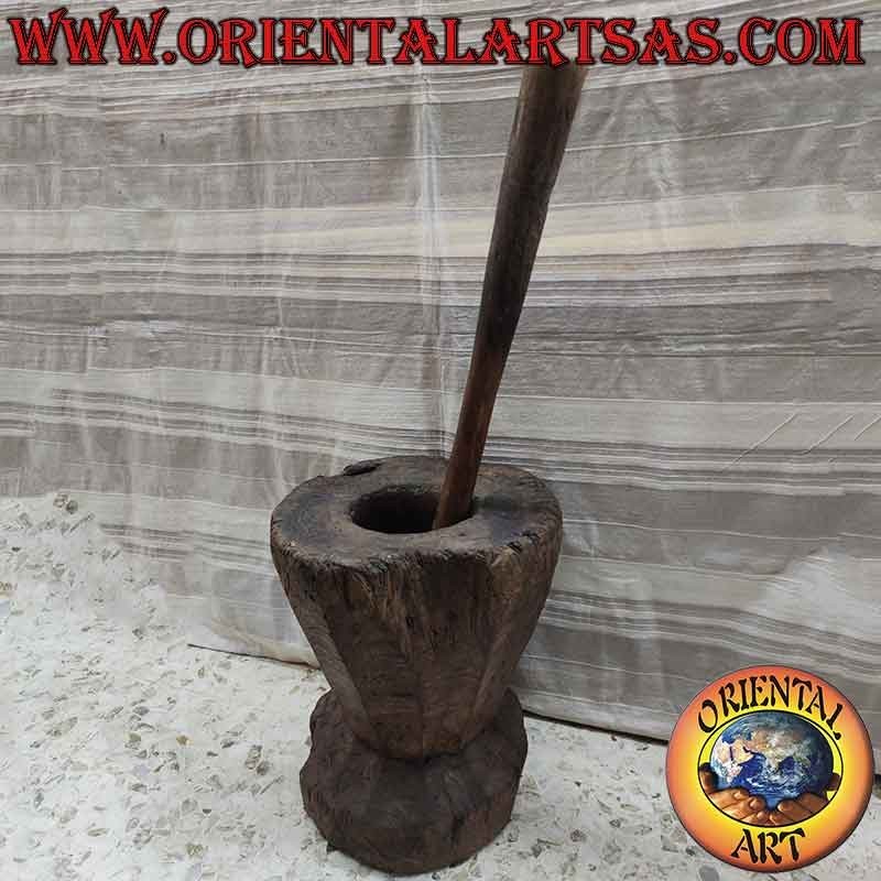 Antico Mortaio Lesung del 1900 Legno Teak Sulawesi 30Kg