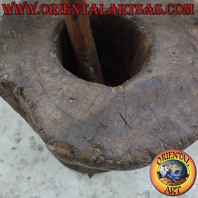 Mortero Antiguo Lesung Madera Teca 1900 Sulawesi 30Kg