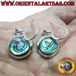 925 silver earrings – Abalone paua shell – Round dangle – Diameter 14 mm – Height 28 mm – Thickness 4 mm
