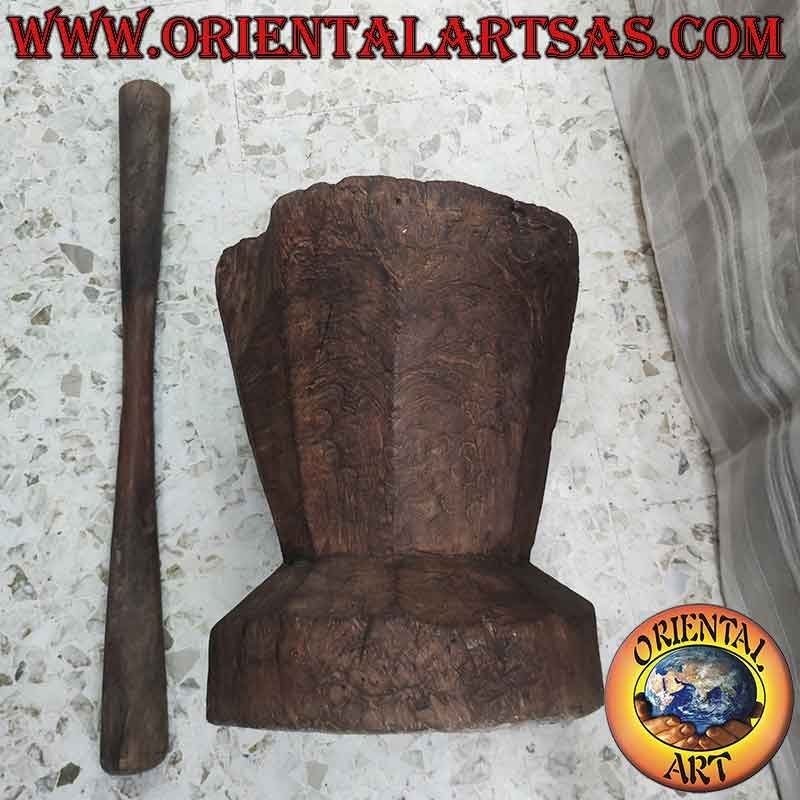 Antico Mortaio Lesung del 1900 Legno Teak Sulawesi 30Kg