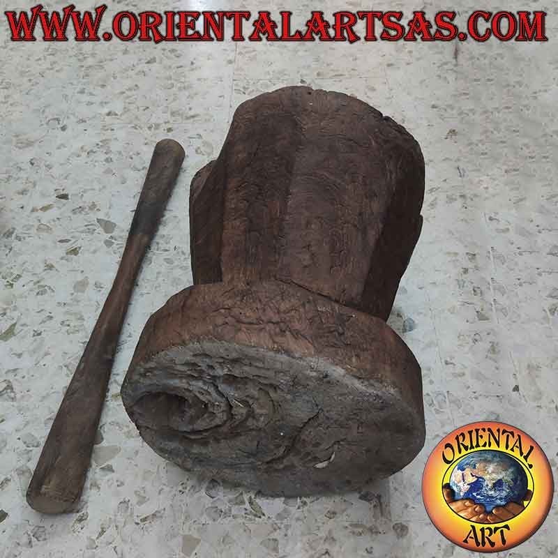 Mortero Antiguo Lesung Madera Teca 1900 Sulawesi 30Kg