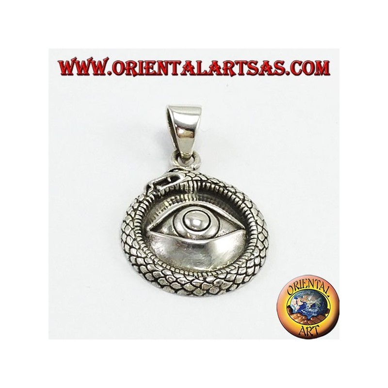 Silver pendant, Ouroboros with lighted eyes