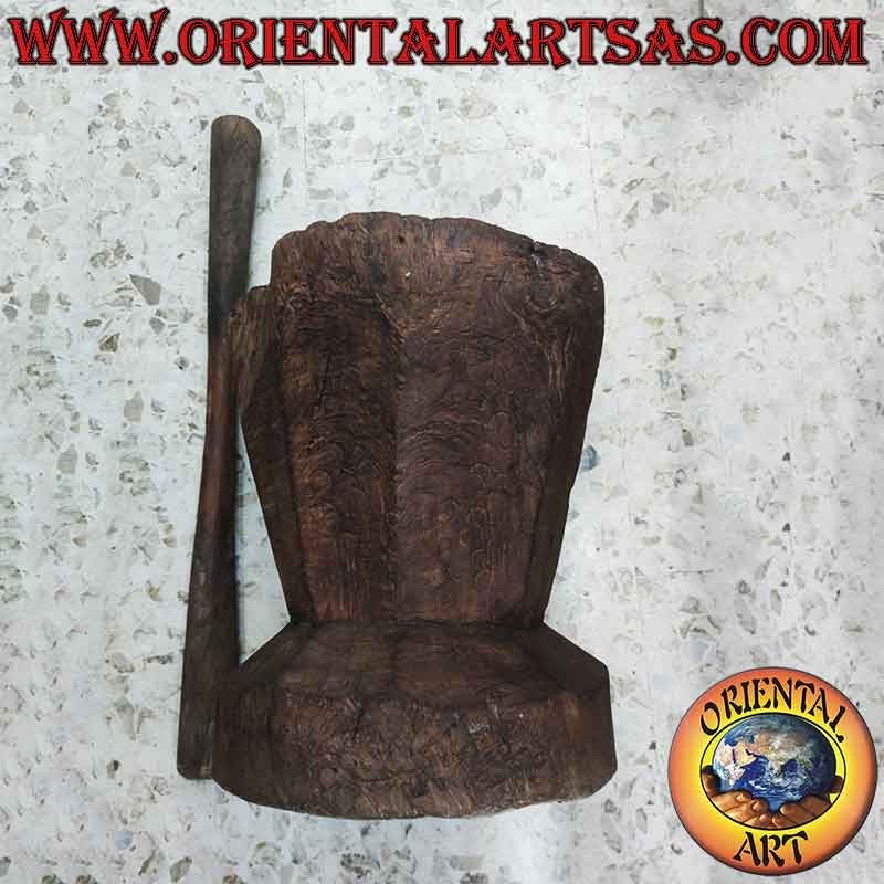 Antico Mortaio Lesung del 1900 Legno Teak Sulawesi 30Kg