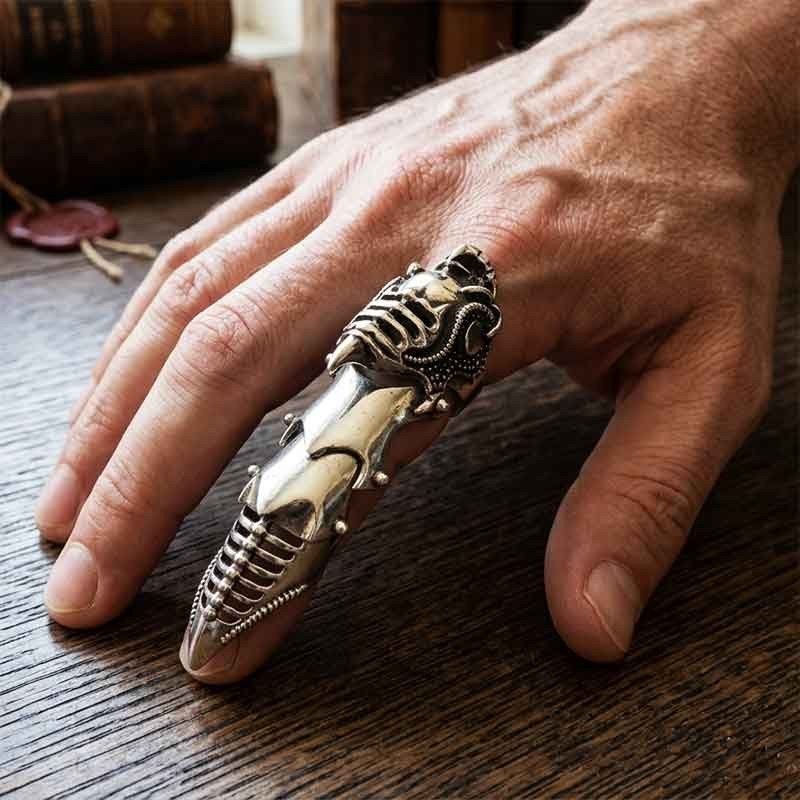 Bague armure en argent massif 925 – Articulation gothique – 105 mm – Bijou rock biker