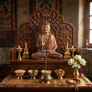 Buddha Abhaya Mudra legno suar bicolore 32 cm fatto a mano Indonesia pezzo unico