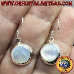 Orecchini in argento 925 – Madreperla bianca – Pendenti tondi – Diametro 14 mm – Altezza 28 mm – Spessore 4 mm