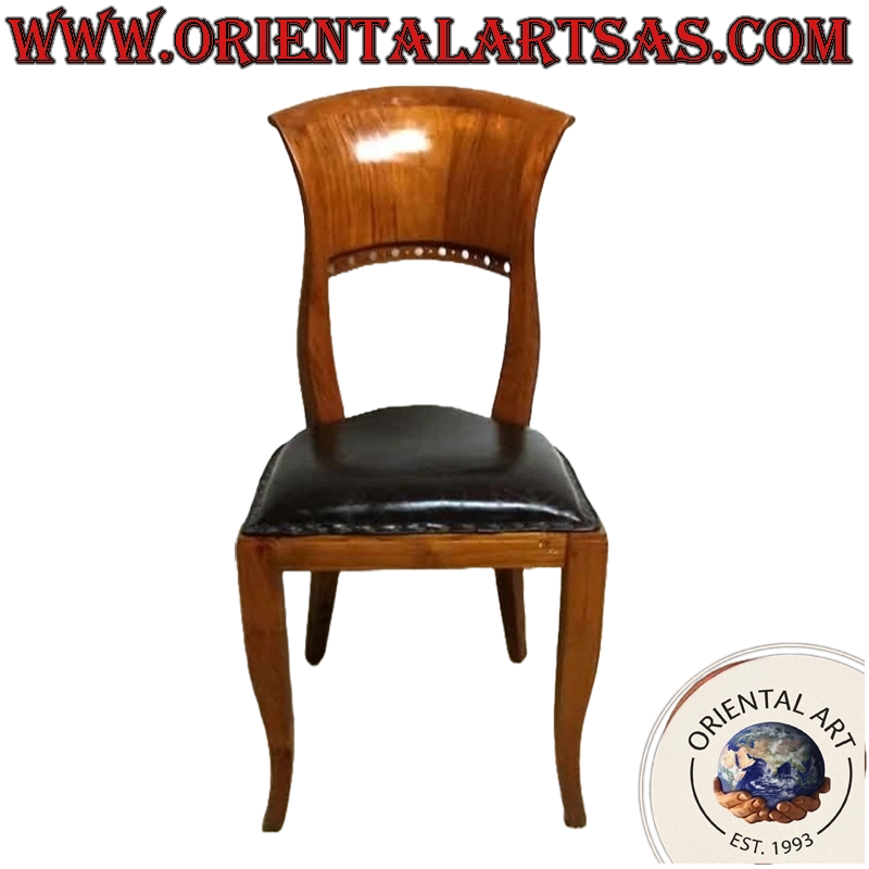 Chaise de style Italie baroque en bois de teck et assise en cuir