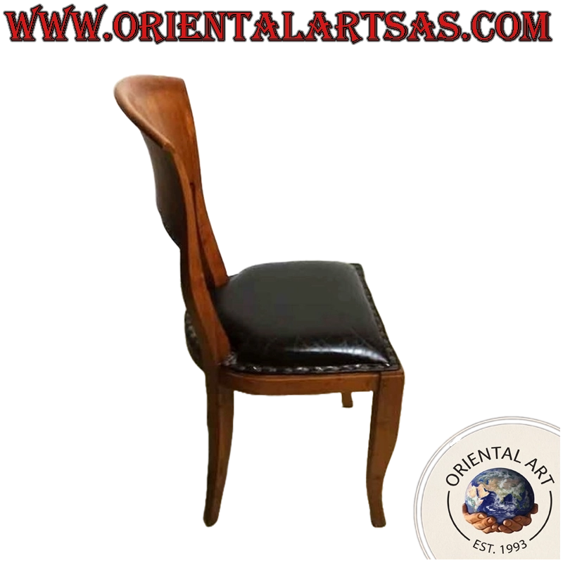 Baroque Italy style chair in teak wood and leather seat