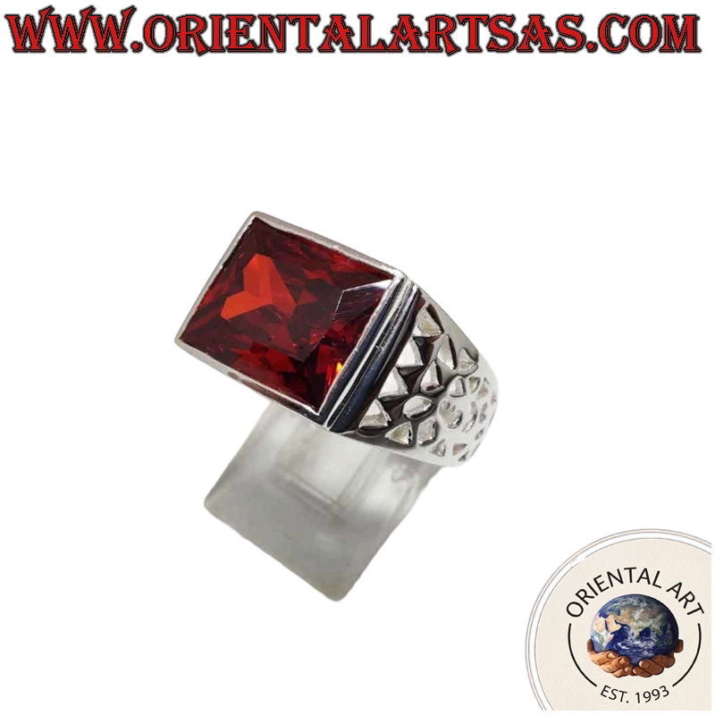 Herrenring 925 Silber mit rechteckigem Granat Geometrisch | Oriental Art