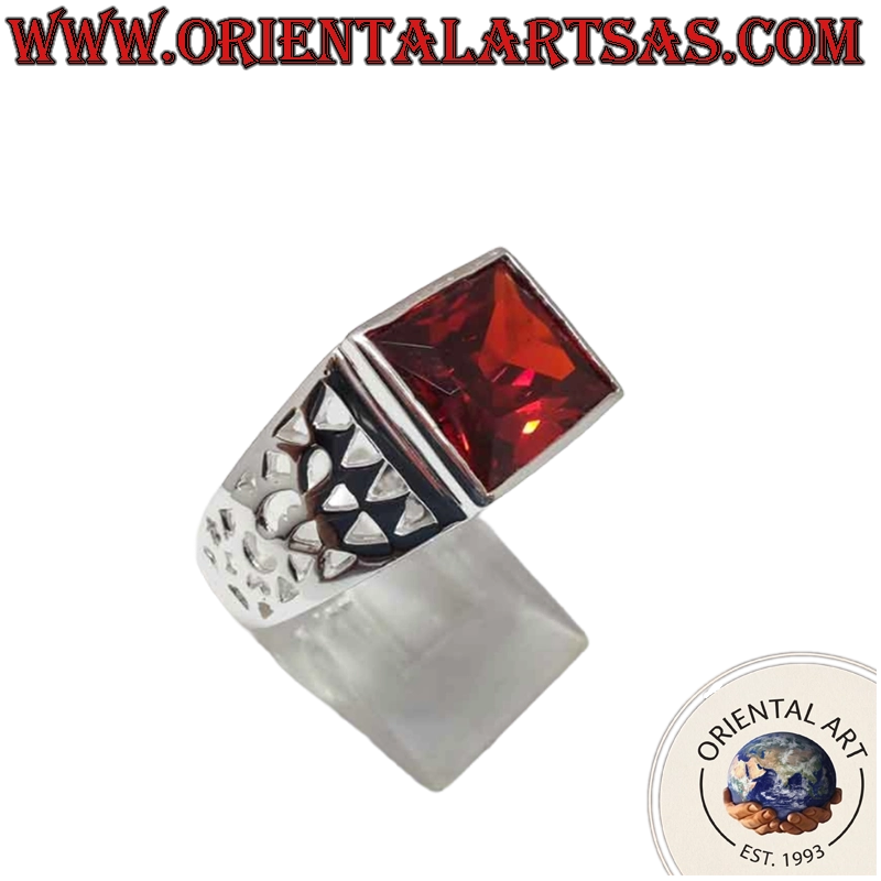 Anillo Hombre Plata 925 Granate Rectangular Calado  | Oriental Art