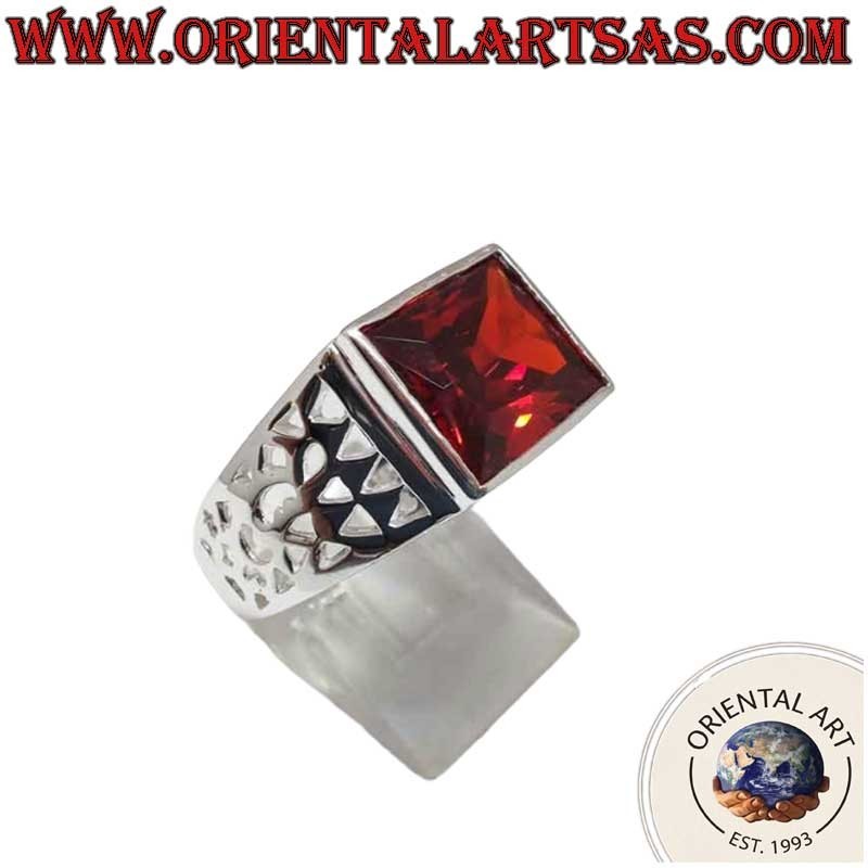 Men's 925 Sterling Silver Ring with Rectangular Garnet 6g