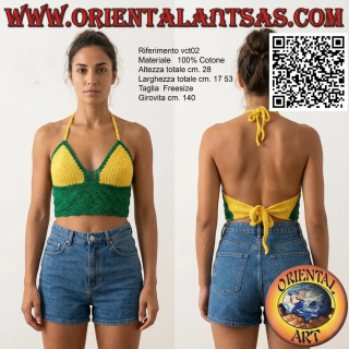 Top all'uncinetto verde e giallo con fascia in cotone fatto a mano (freesize)